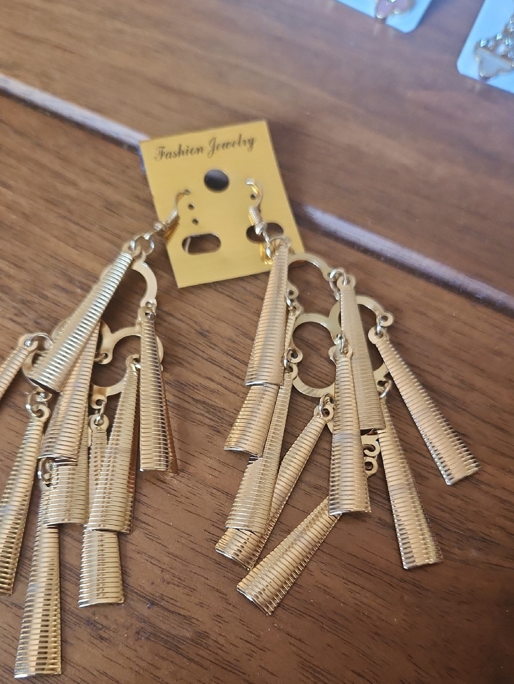 Fashion Jewelry Gold Textured Fringe Dangle Earrings